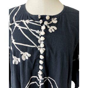 Vintage Boho Inspired Black Cotton Maxi Dress with Floral Print Size 6